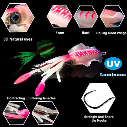 ZUKIBO Soft Squid Bait Luminous and UV-Reactive 60g-2.1 ounces