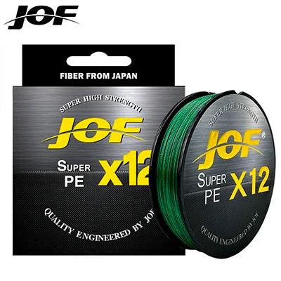 JOF X12 Braided 100m/300m Super Strong Multifilament Fishing Line in packaging, green color.