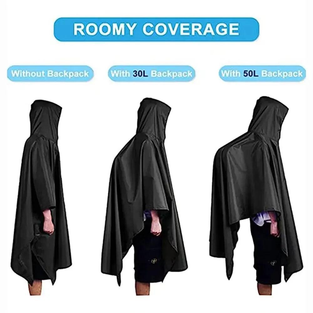 3 In 1 Outdoor Military Raincoat Hooded Sleeve Waterproof Rain Poncho Motorcycle Rain Cover Camping Hiking Travel Rainwear Tent - Nex Fisher Hub