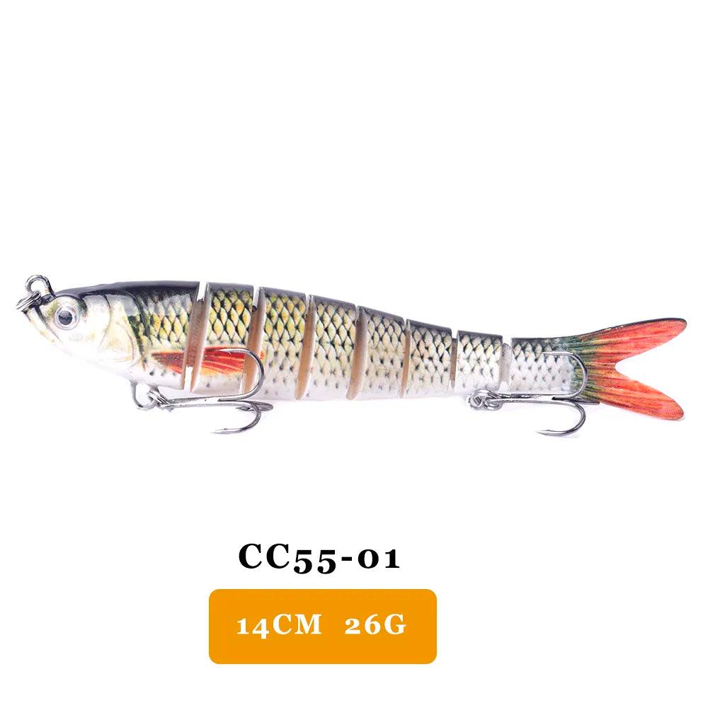 AYWFISH Multi Jointed Swimbait with lifelike action, 14cm size, 26g weight, for freshwater and saltwater fishing.