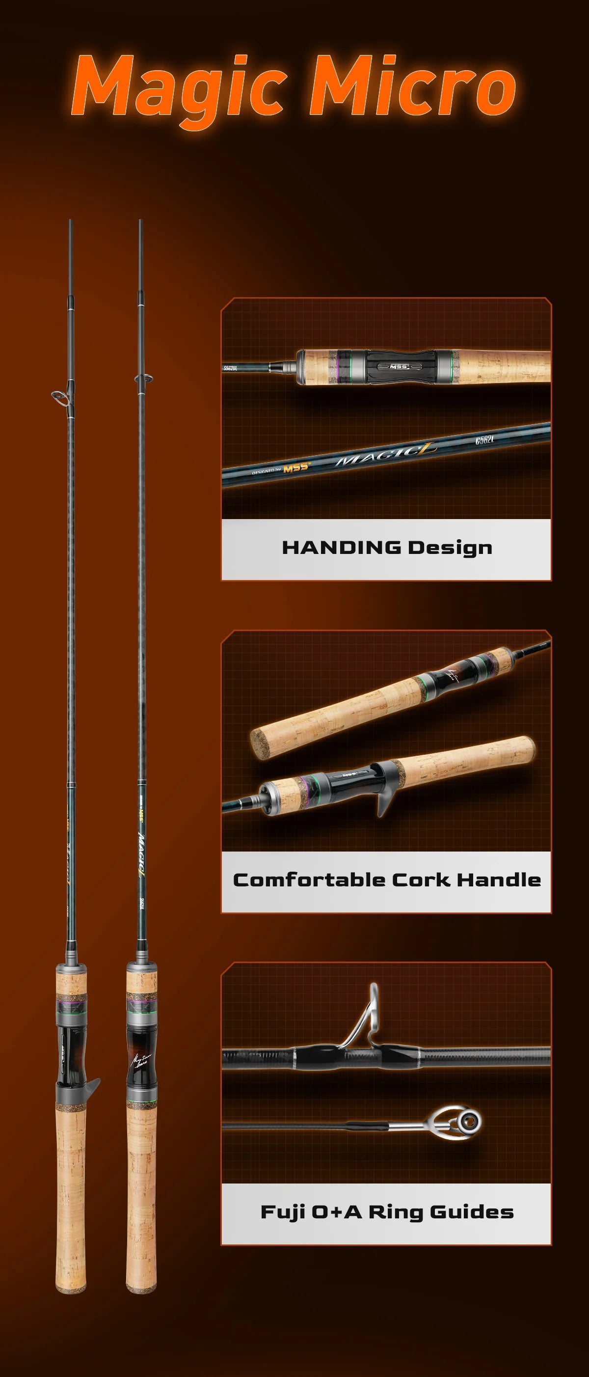 HANDING Magic L Micro BFS Fishing Rod 78g Carbon Fishing Rod Lure Weight 1-8g FUJI® O+A Guide Rings UL/L Casting Rod - Nex Fisher Hub