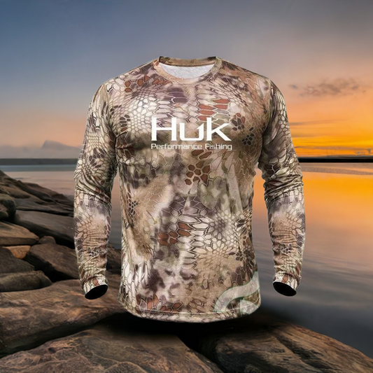 HUK-Camiseta de pesca de camuflaje para hombre, camisetas de manga larga, ropa de tren de Fitness, ropa de pesca con protección solar, Jersey UPF 50+